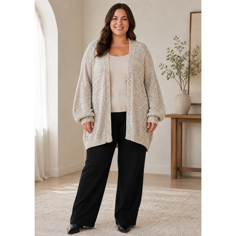 Lou & Grey Women XXL Cardigan Multicolor Space Dye Open Front Oversized Knit